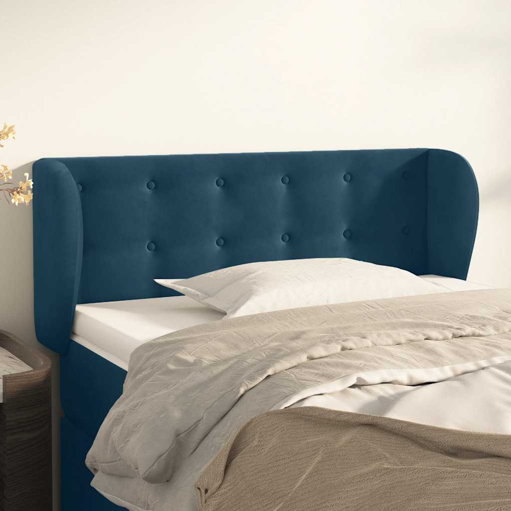 sengegavl med kanter 103x23x78/88 cm fløjl mørkeblå