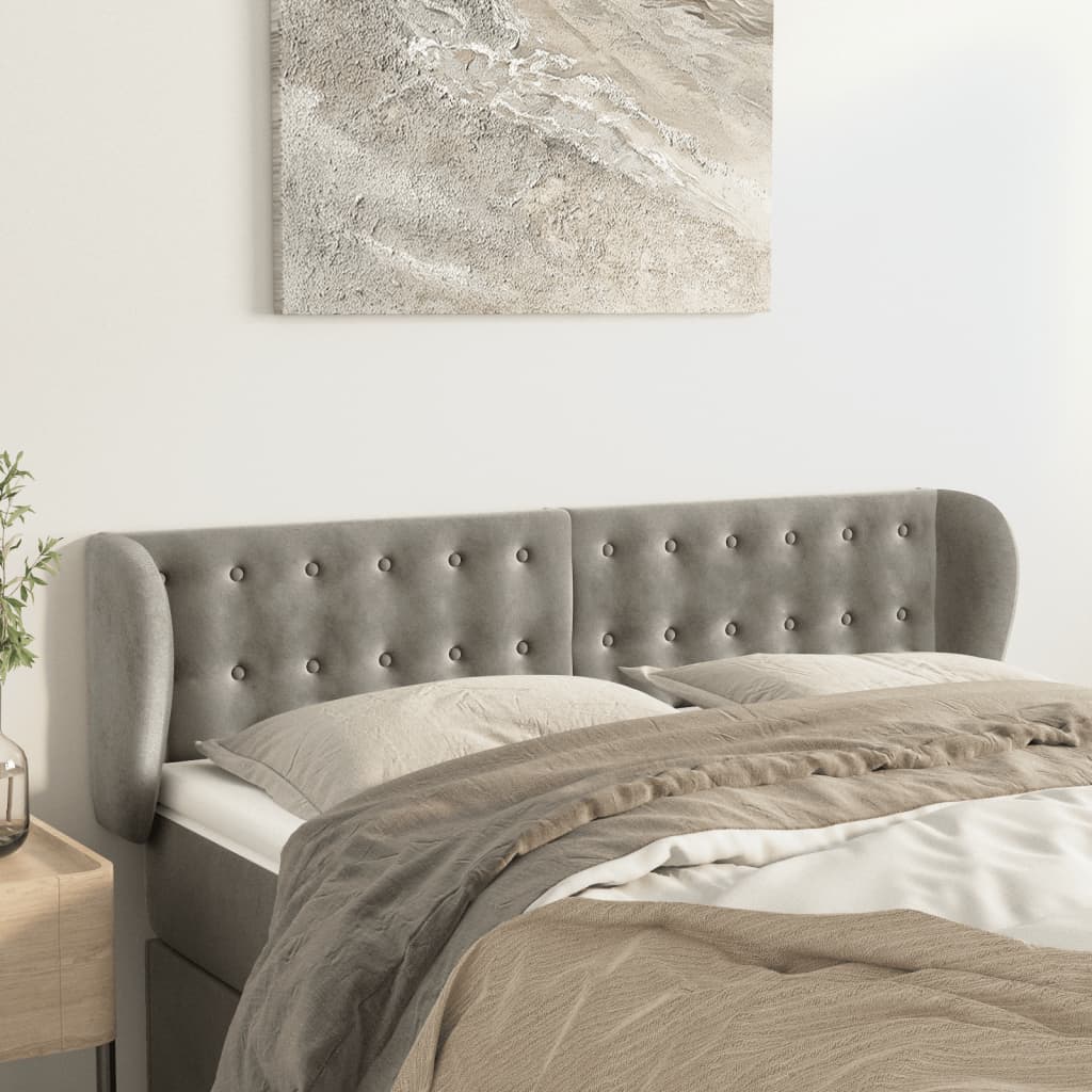 sengegavl med kanter 147x23x78/88cm fløjl lysegrå
