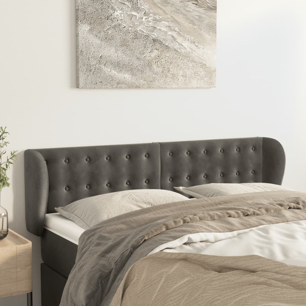sengegavl med kanter 147x23x78/88 cm fløjl mørkegrå