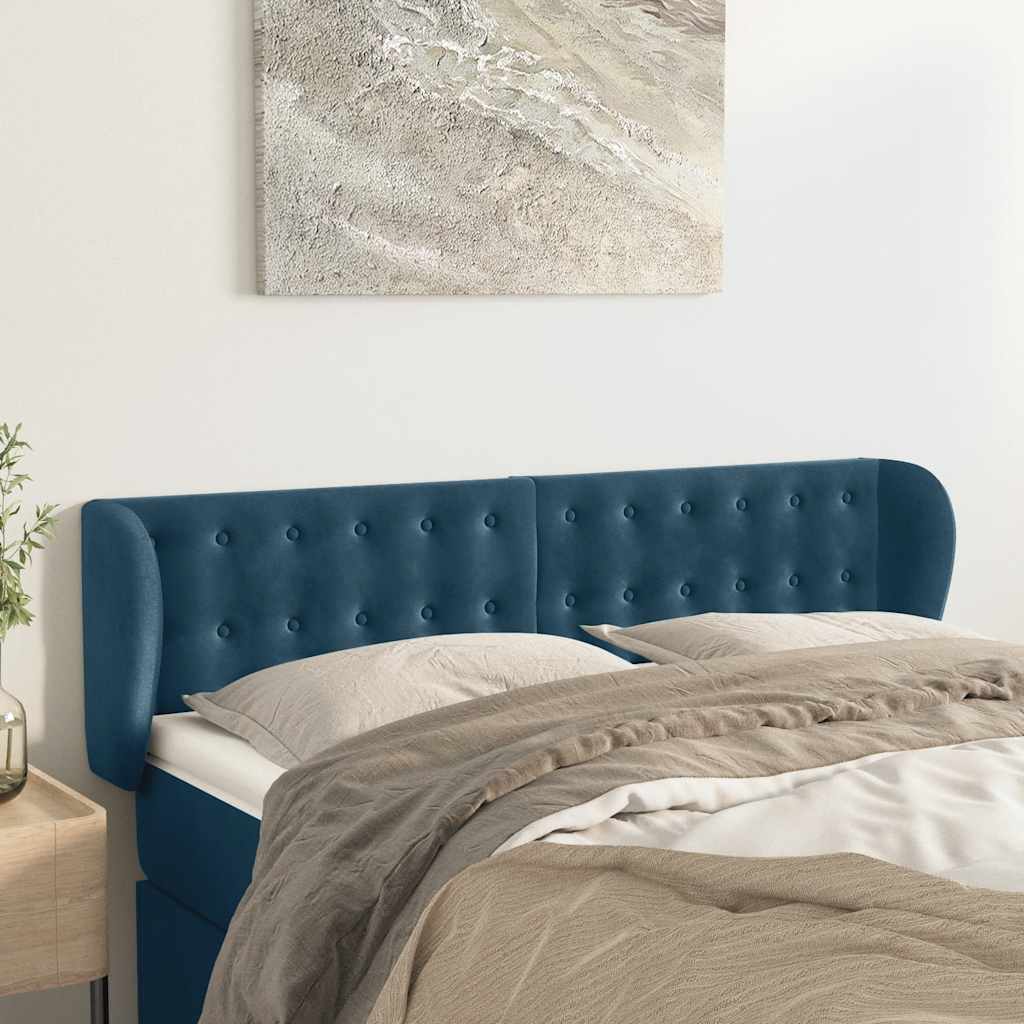 sengegavl med kanter 147x23x78/88 cm fløjl mørkeblå