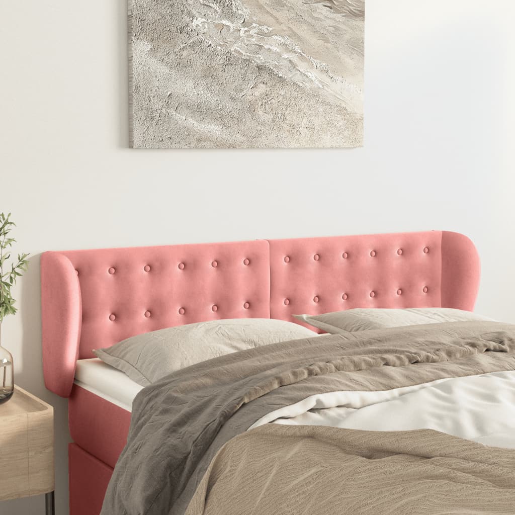 sengegavl med kanter 147x23x78/88 cm fløjl lyserød