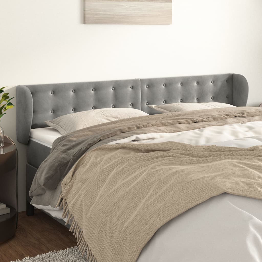 sengegavl med kanter 163x23x78/88cm fløjl lysegrå