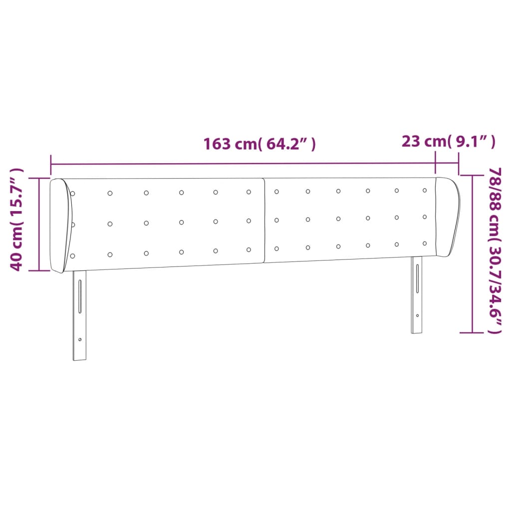 sengegavl med kanter 163x23x78/88 cm fløjl sort