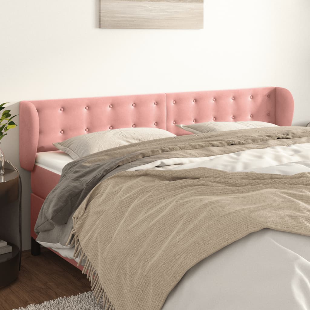 sengegavl med kanter 163x23x78/88 cm fløjl lyserød