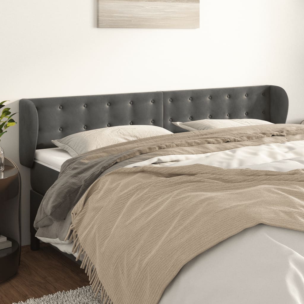 sengegavl med kanter 183x23x78/88 cm fløjl mørkegrå
