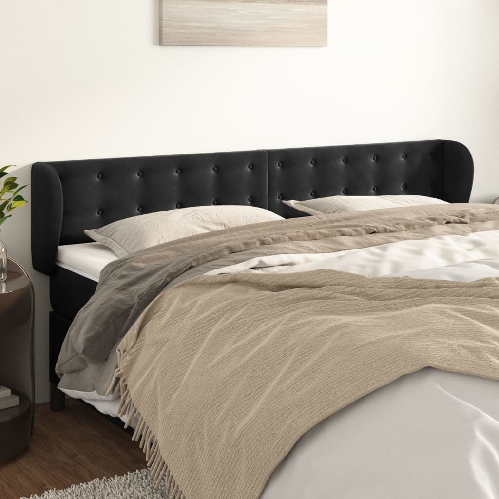 sengegavl med kanter 183x23x78/88 cm fløjl sort