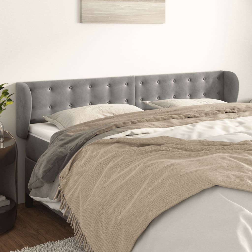 sengegavl med kanter 203x23x78/88cm fløjl lysegrå