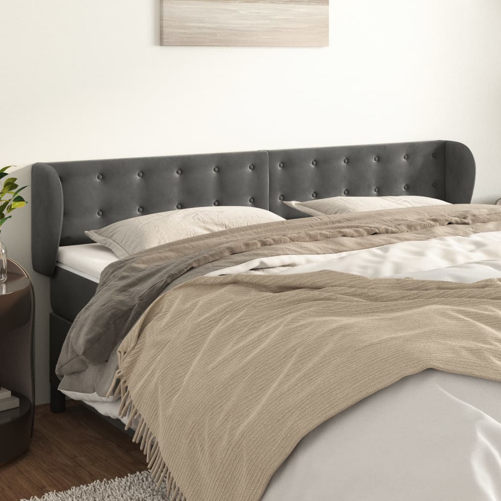 sengegavl med kanter 203x23x78/88 cm fløjl mørkegrå