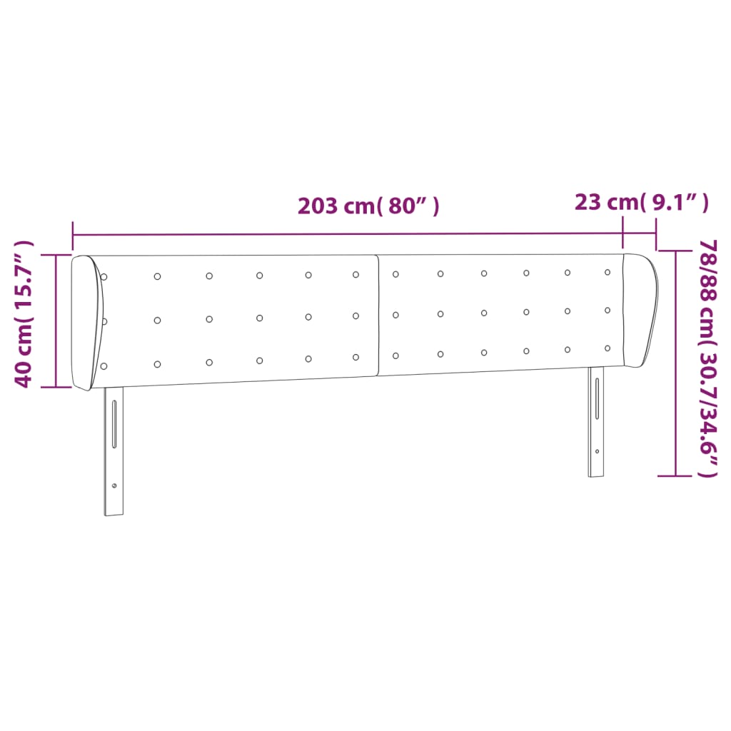 sengegavl med kanter 203x23x78/88 cm fløjl sort