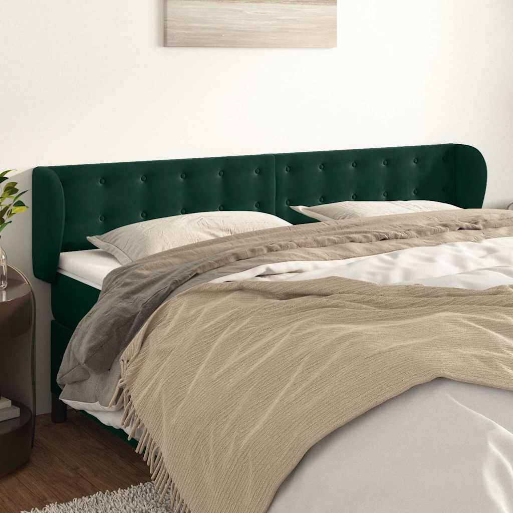 sengegavl med kanter 203x23x78/88 cm fløjl mørkegrøn