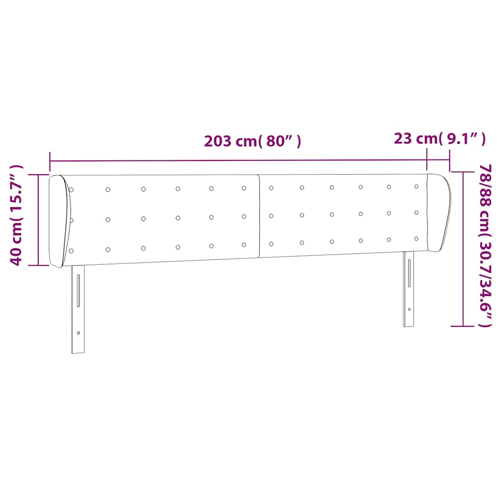 sengegavl med kanter 203x23x78/88 cm fløjl mørkeblå