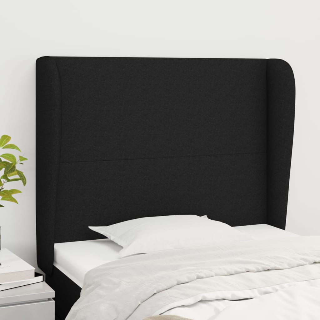 sengegavl med kanter 83x23x118/128 cm stof sort