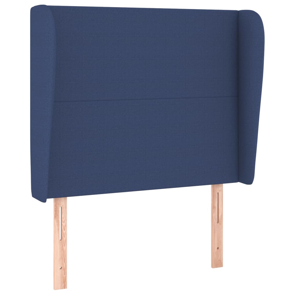 sengegavl med kanter 83x23x118/128 cm stof blå