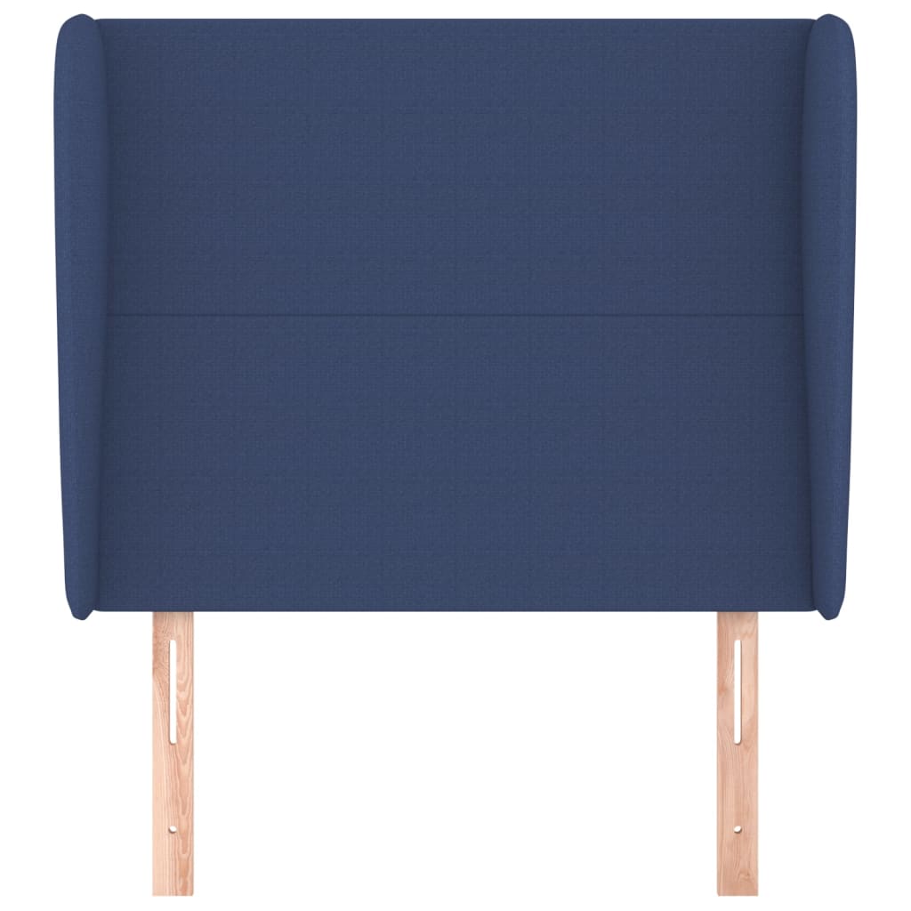 sengegavl med kanter 83x23x118/128 cm stof blå