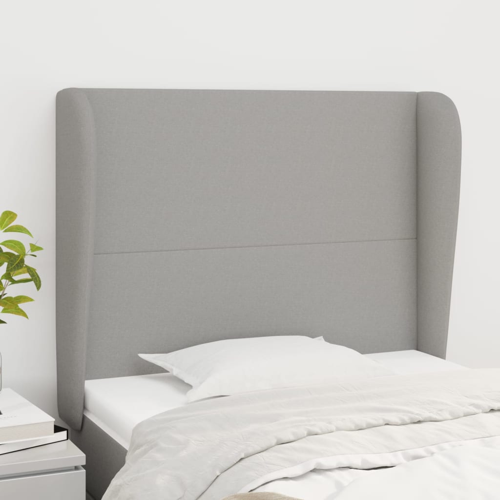 sengegavl med kanter 93x23x118/128 cm stof lysegrå