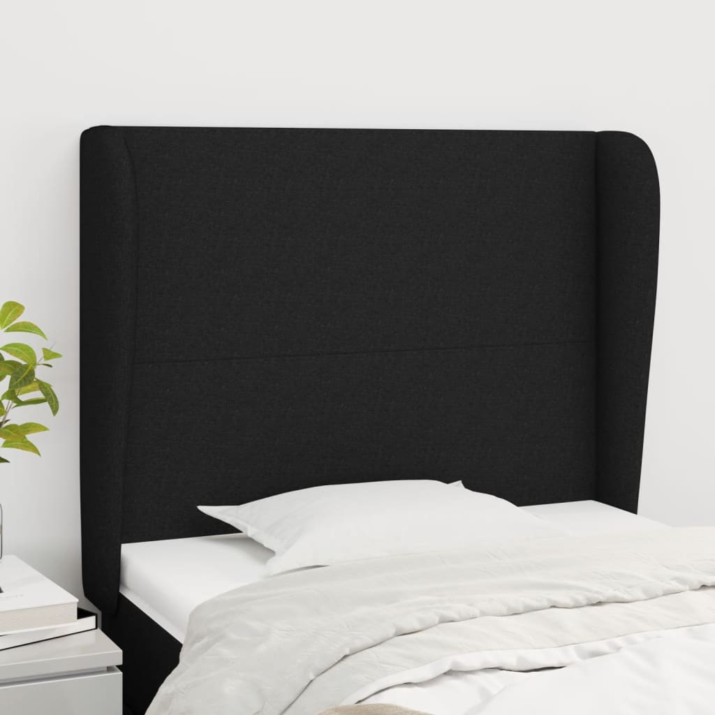 sengegavl med kanter 93x23x118/128 cm stof sort