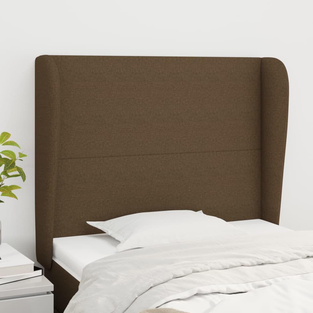 sengegavl med kanter 93x23x118/128 cm stof mørkebrun
