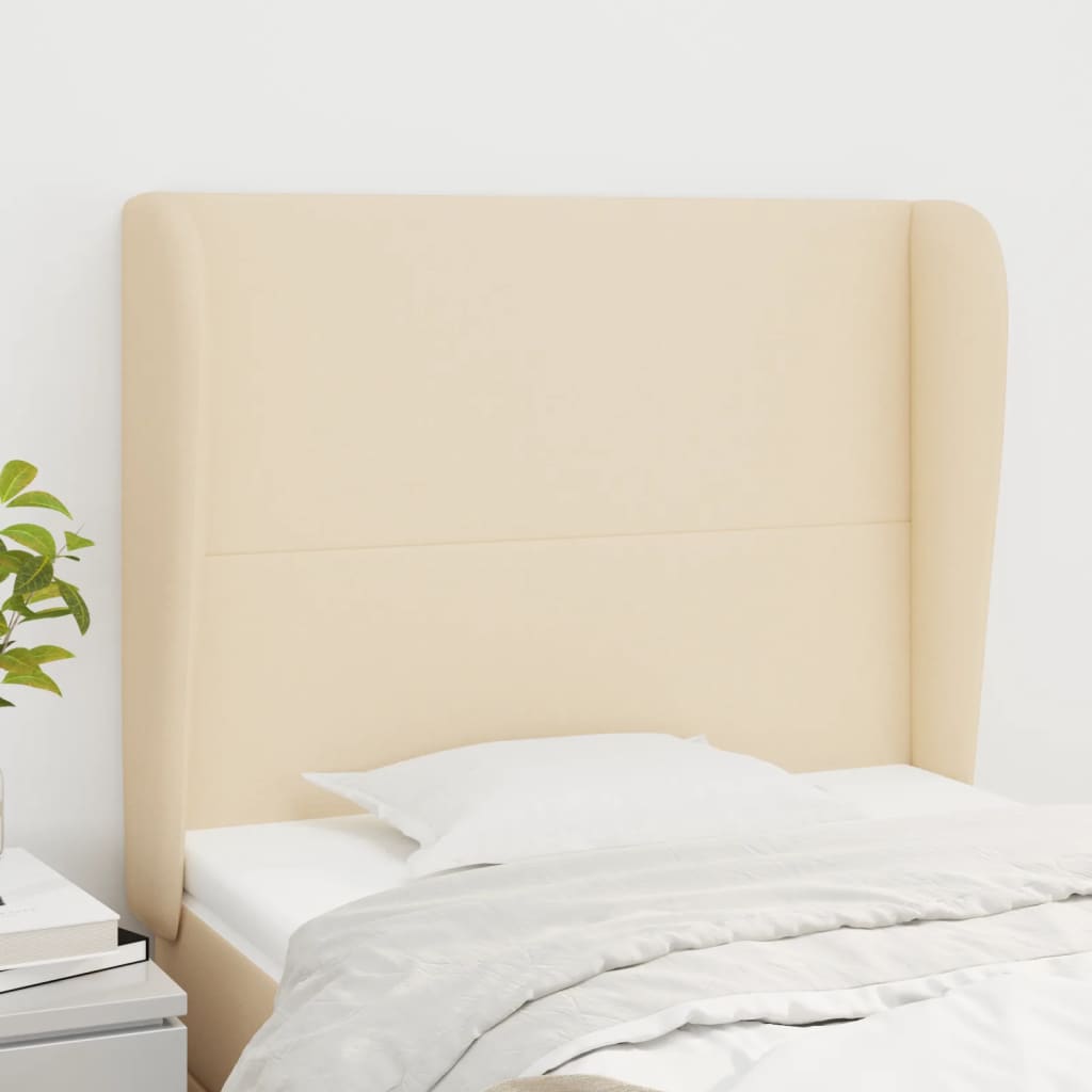 sengegavl med kanter 93x23x118/128 cm stof cremefarvet