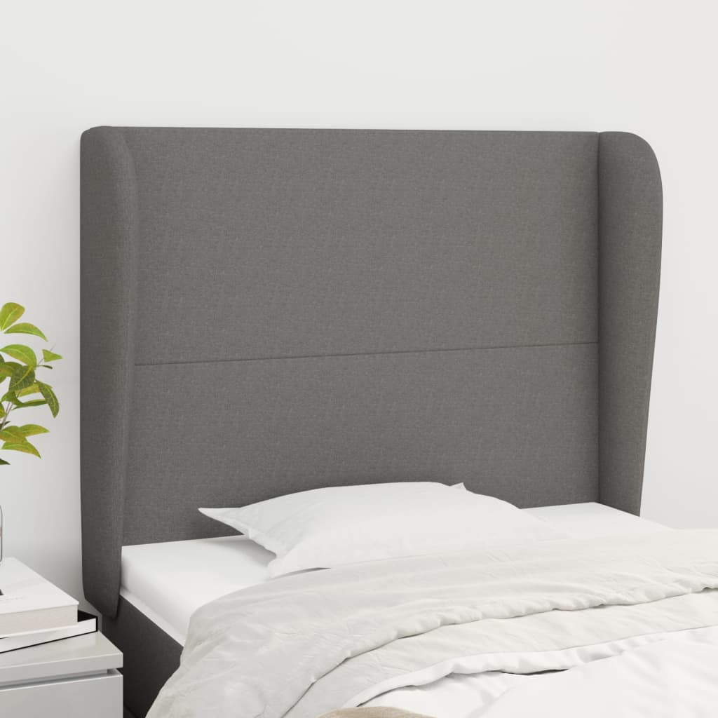 sengegavl med kanter 103x23x118/128 cm stof mørkegrå