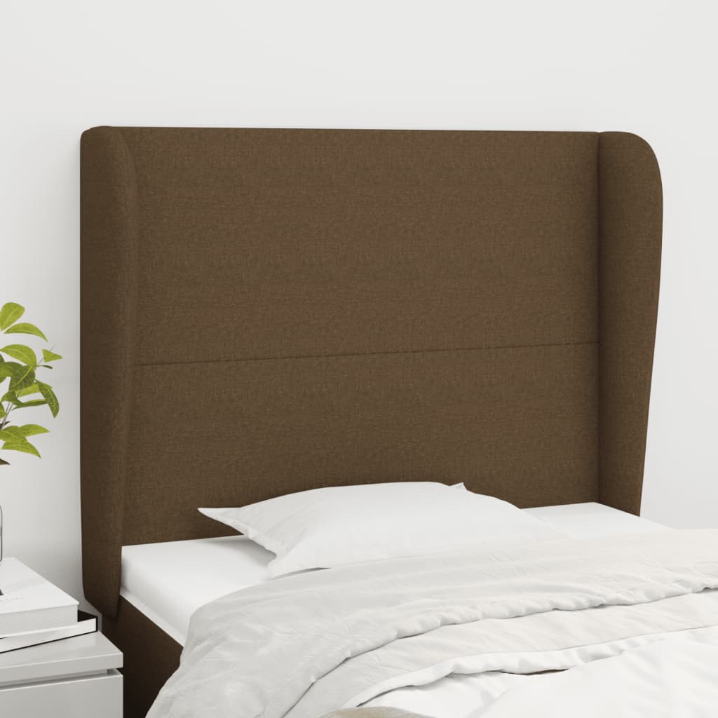 sengegavl med kanter 103x23x118/128 cm stof mørkebrun
