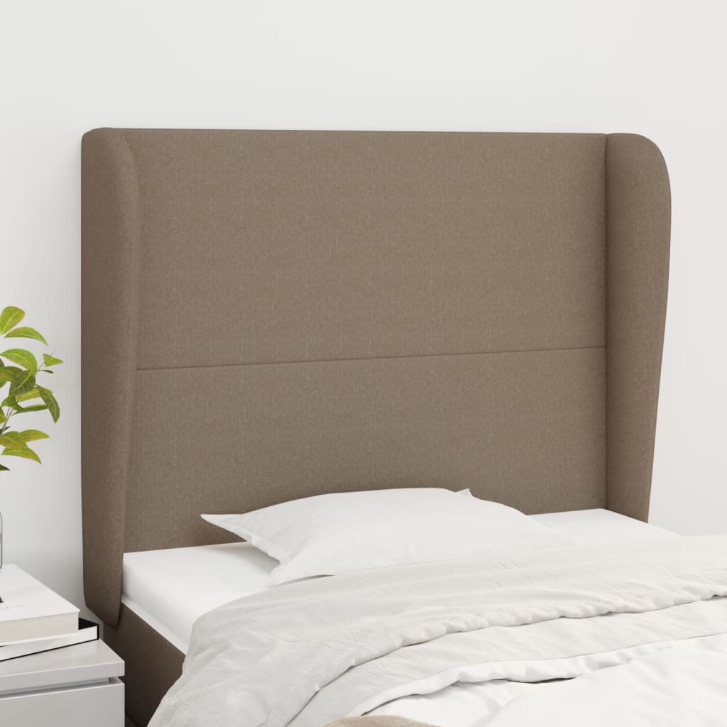sengegavl med kanter 103x23x118/128 cm stof gråbrun