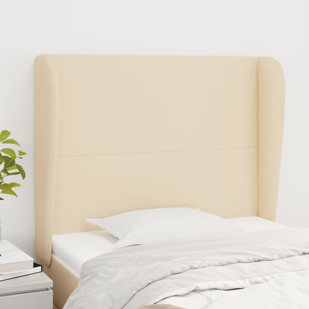 sengegavl med kanter 103x23x118/128 cm stof cremefarvet
