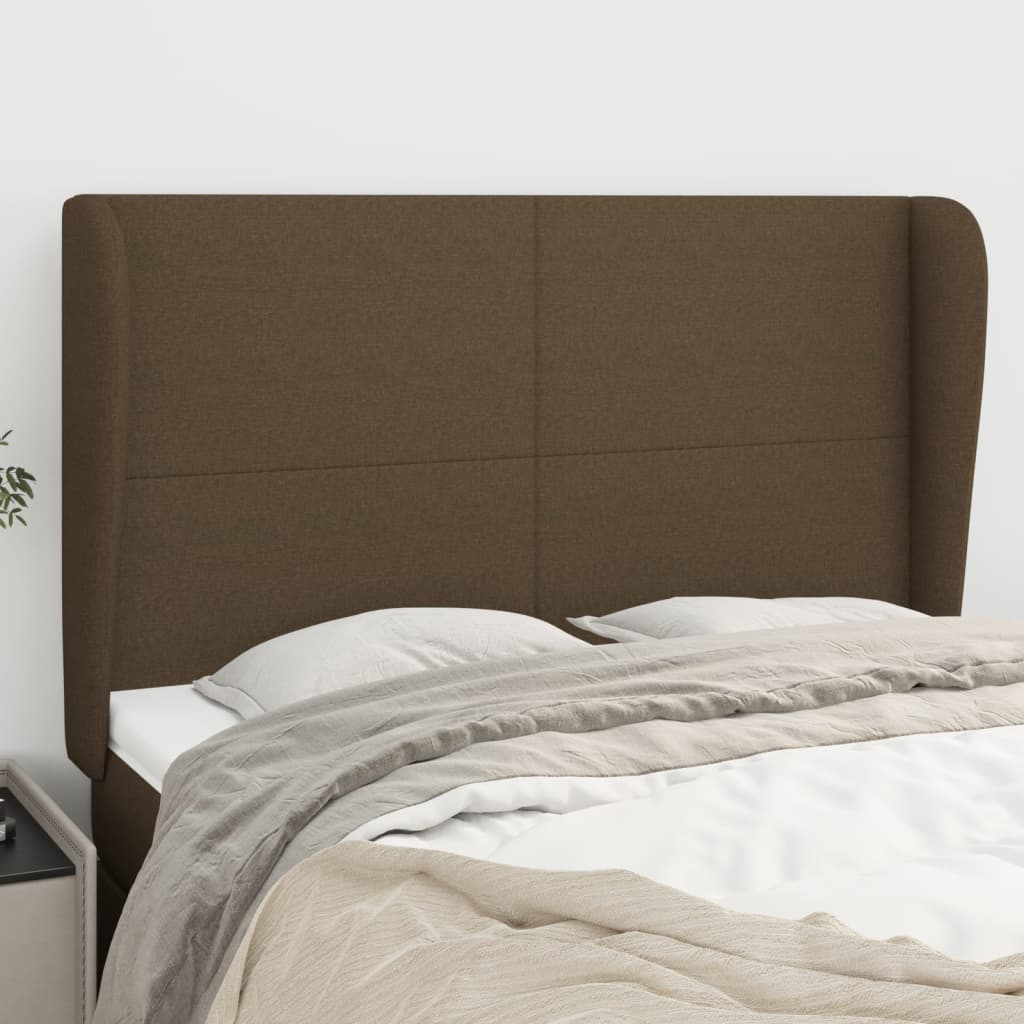 sengegavl med kanter 147x23x118/128 cm stof mørkebrun