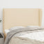 sengegavl med kanter 147x23x118/128 cm stof cremefarvet
