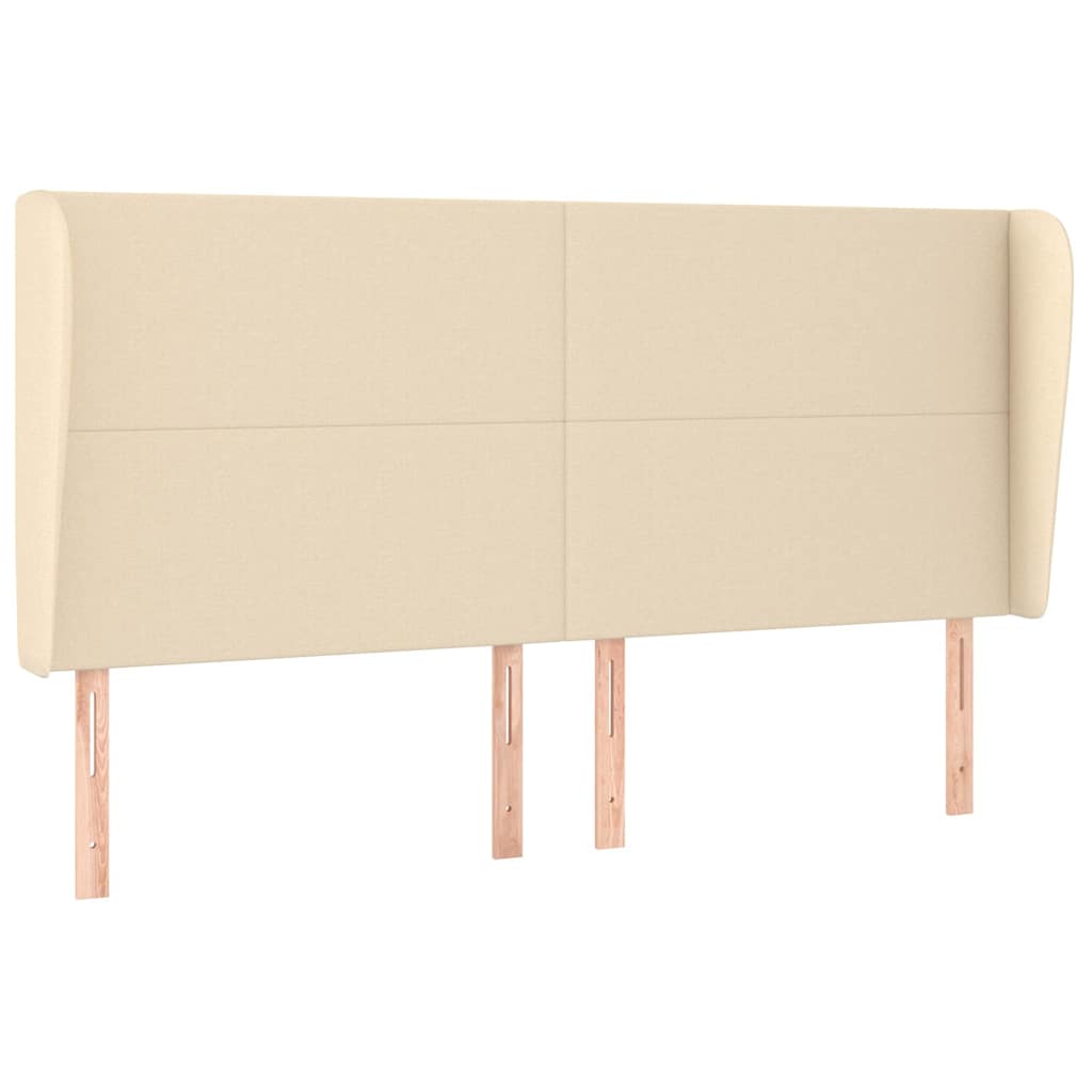 sengegavl med kanter 163x23x118/128 cm stof cremefarvet