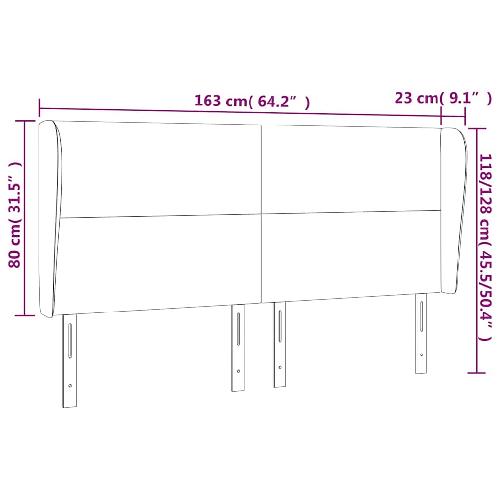 sengegavl med kanter 163x23x118/128 cm stof cremefarvet