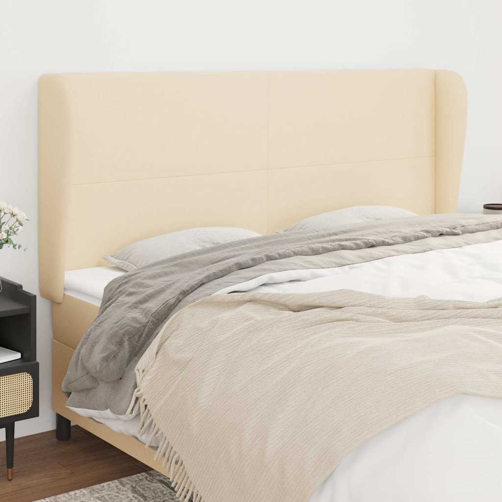 sengegavl med kanter 163x23x118/128 cm stof cremefarvet