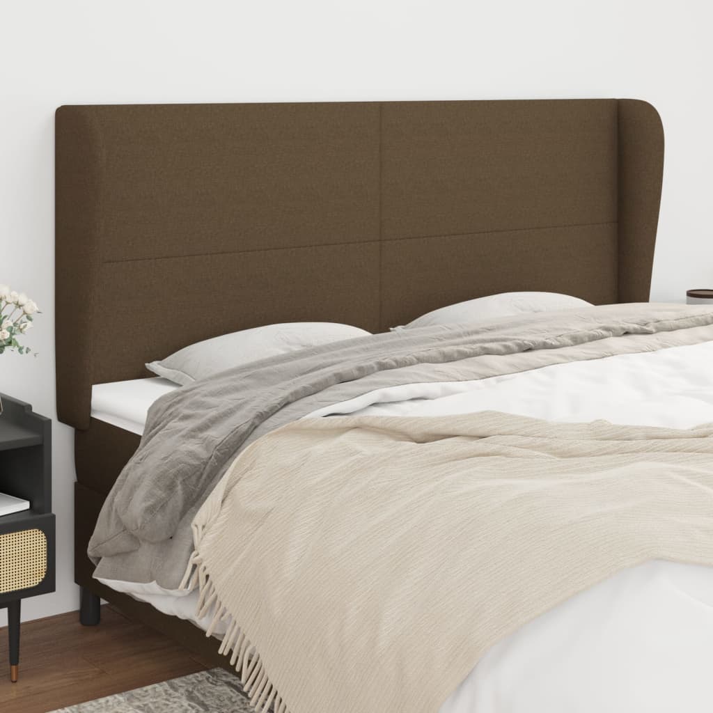 sengegavl med kanter 183x23x118/128 cm stof mørkebrun
