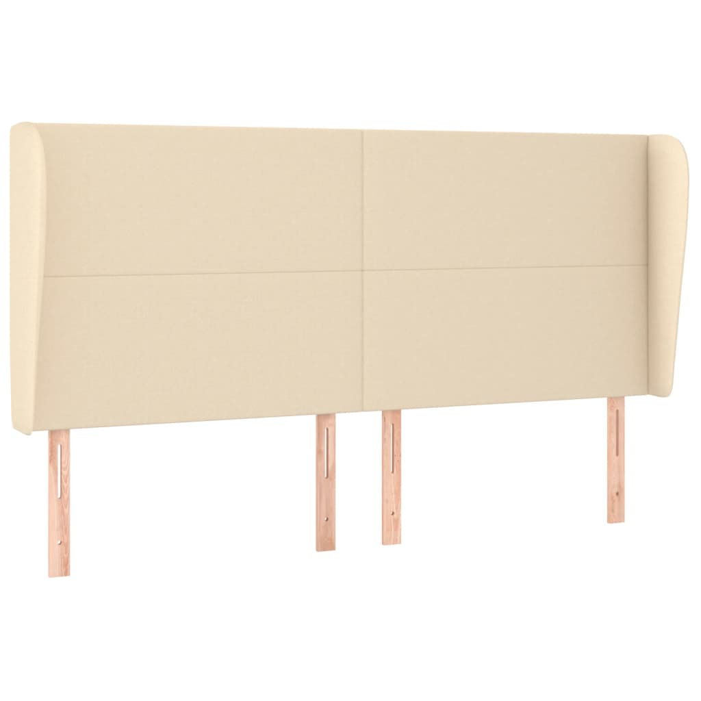sengegavl med kanter 183x23x118/128 cm stof cremefarvet