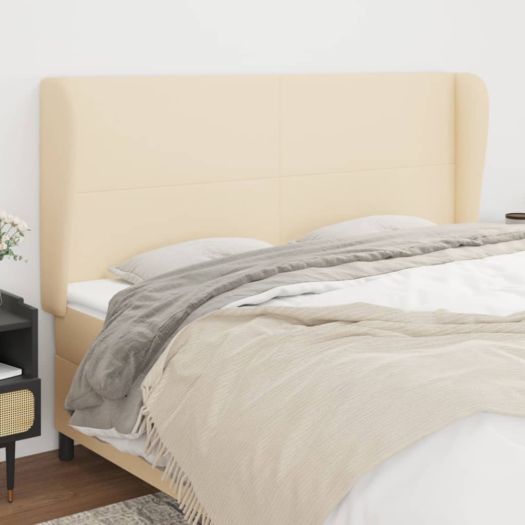 sengegavl med kanter 183x23x118/128 cm stof cremefarvet