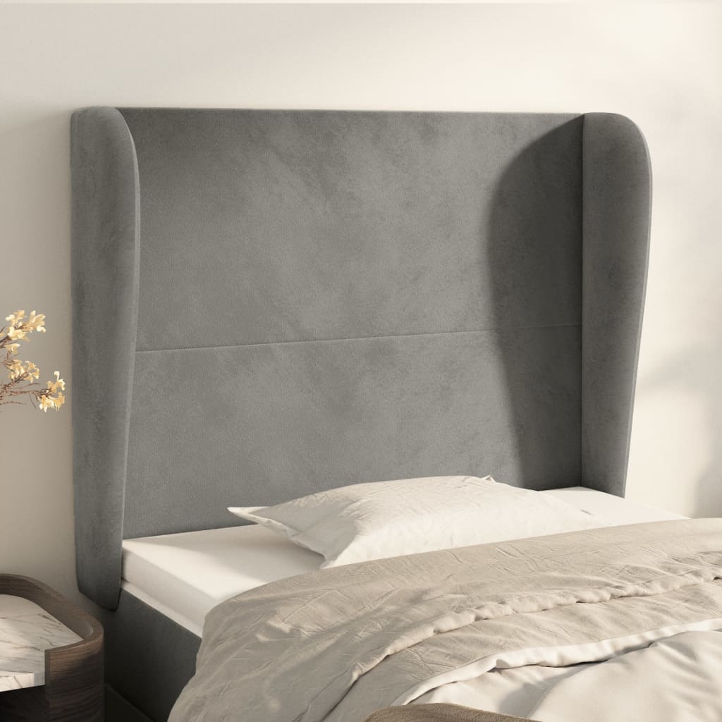 sengegavl med kanter 83x23x118/128 cm fløjl lysegrå