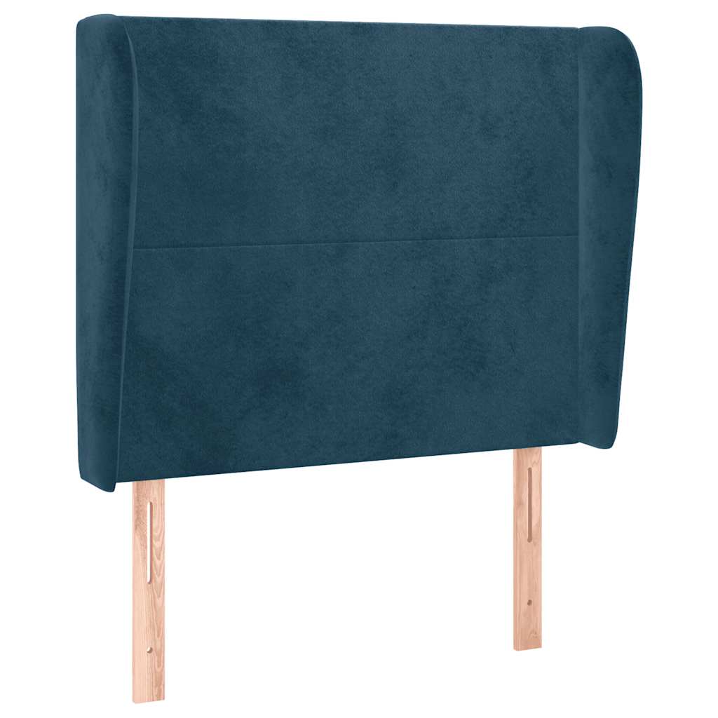 sengegavl med kanter 83x23x118/128 cm fløjl mørkeblå