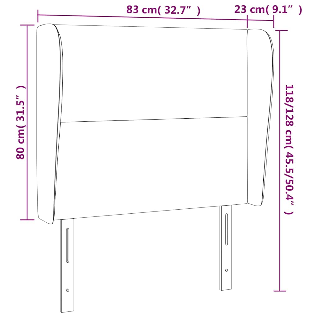 sengegavl med kanter 83x23x118/128 cm fløjl mørkeblå