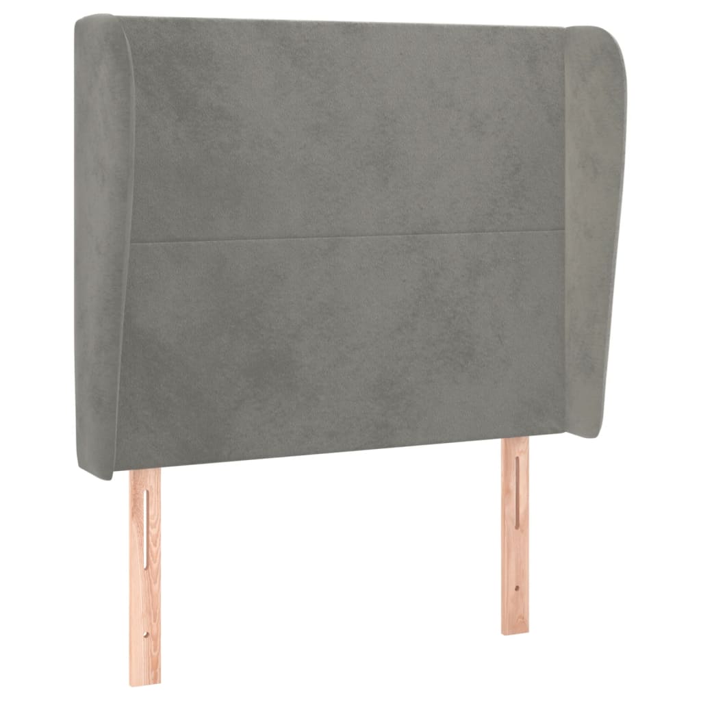 sengegavl med kanter 93x23x118/128 cm fløjl lysegrå