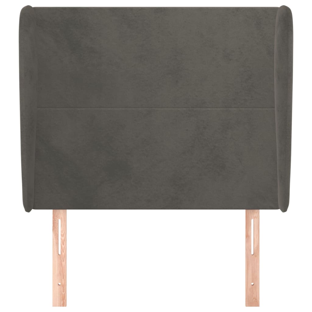 sengegavl med kanter 93x23x118/128 cm fløjl mørkegrå