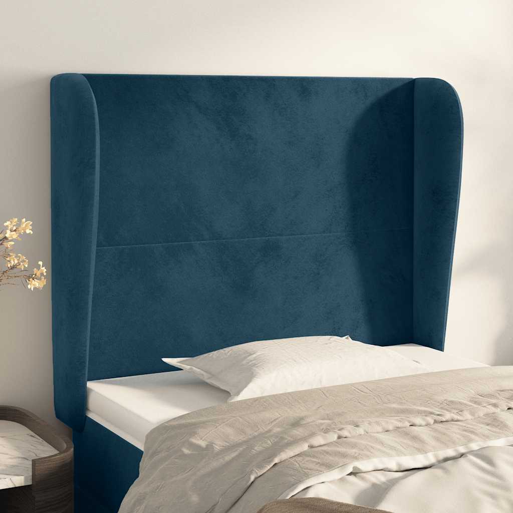 sengegavl med kanter 93x23x118/128 cm fløjl mørkeblå