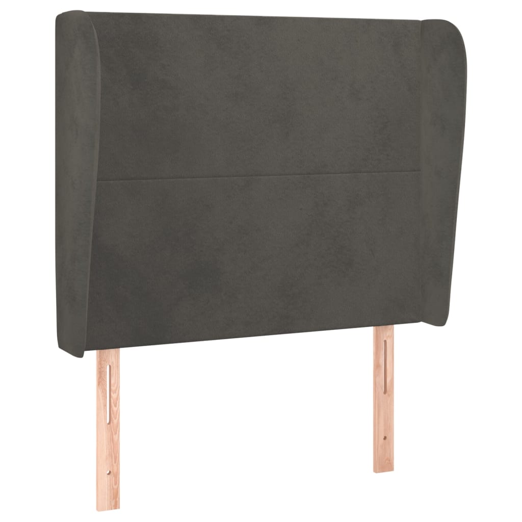 sengegavl med kanter 103x23x118/128 cm fløjl mørkegrå