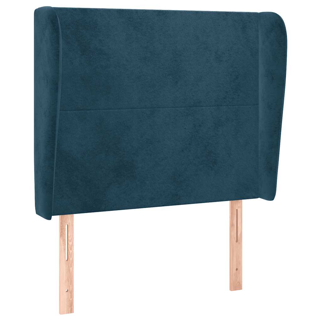 sengegavl med kanter 103x23x118/128 cm fløjl mørkeblå