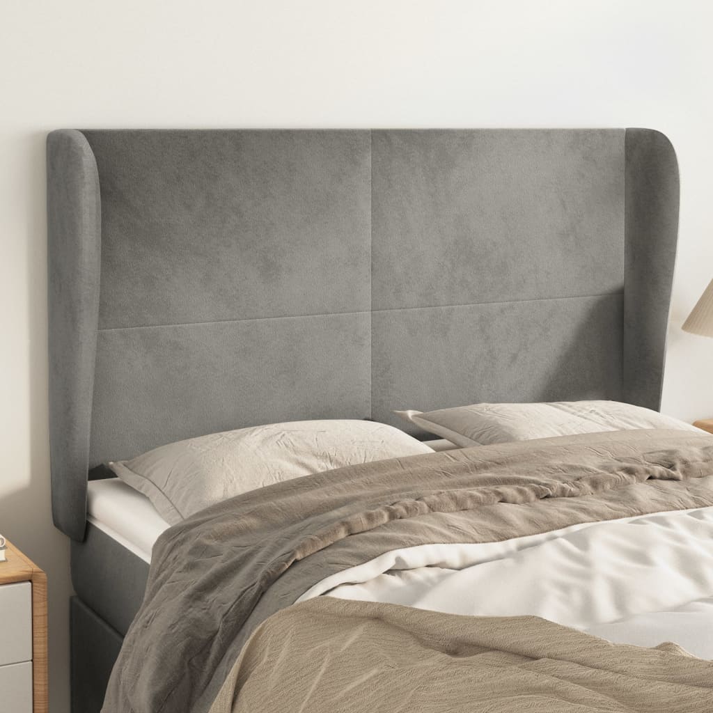 sengegavl med kanter 147x23x118/128 cm fløjl lysegrå