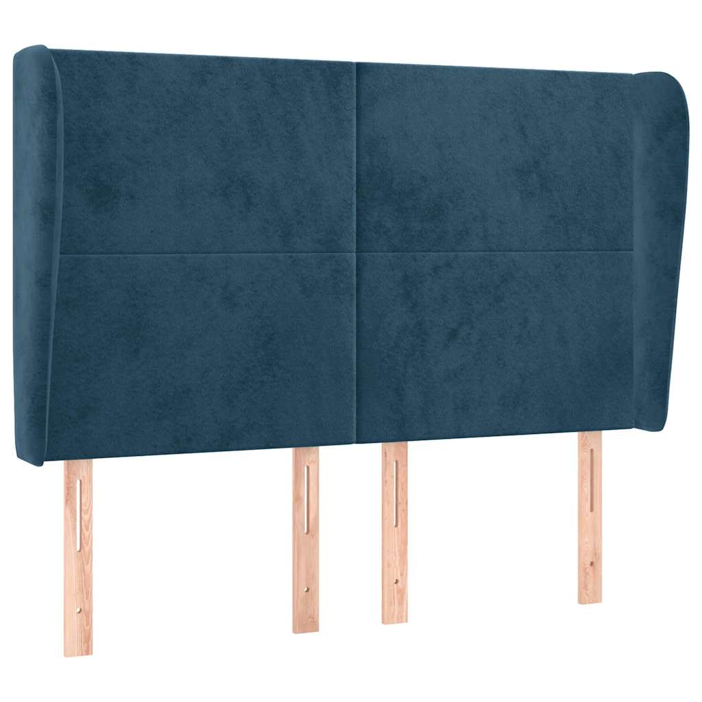 sengegavl med kanter 147x23x118/128 cm fløjl mørkeblå