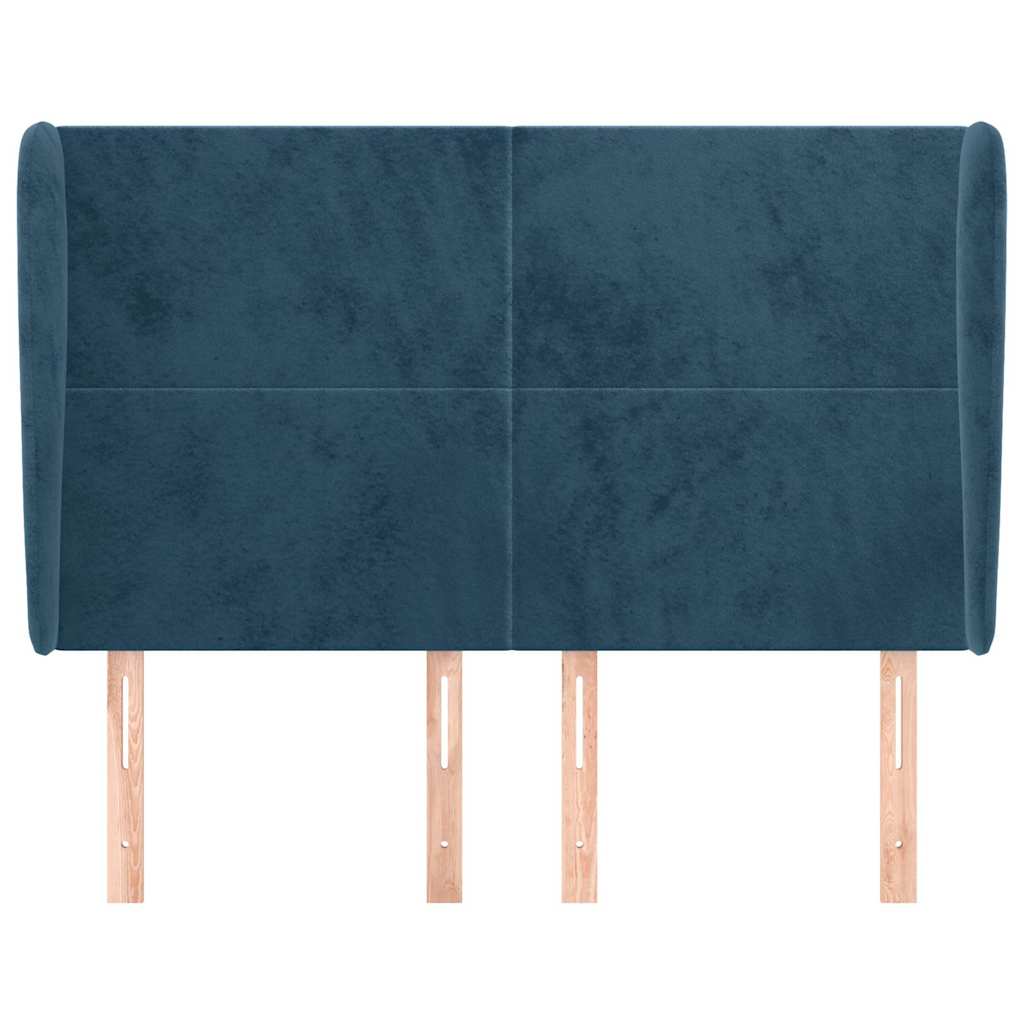 sengegavl med kanter 147x23x118/128 cm fløjl mørkeblå