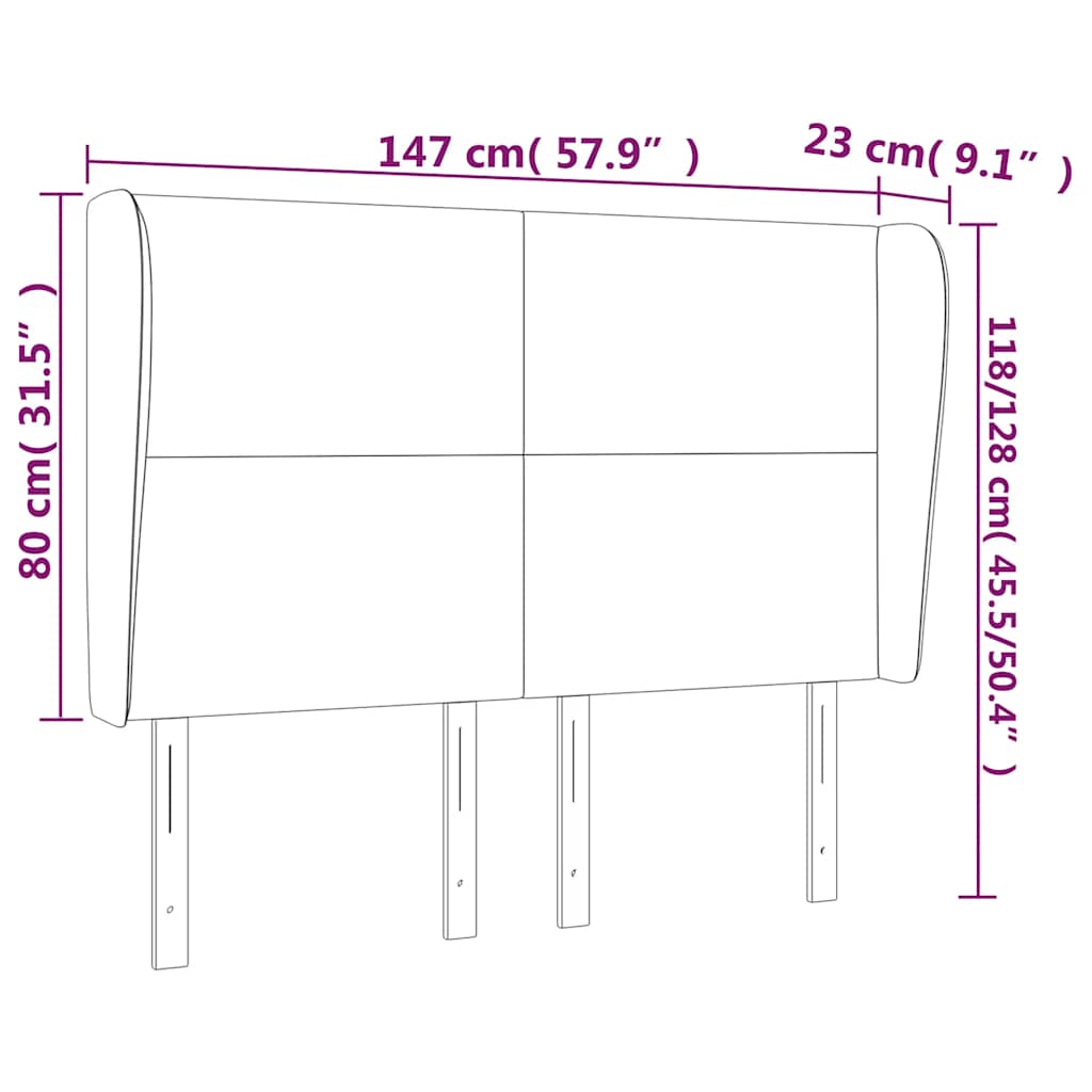 sengegavl med kanter 147x23x118/128 cm fløjl mørkeblå