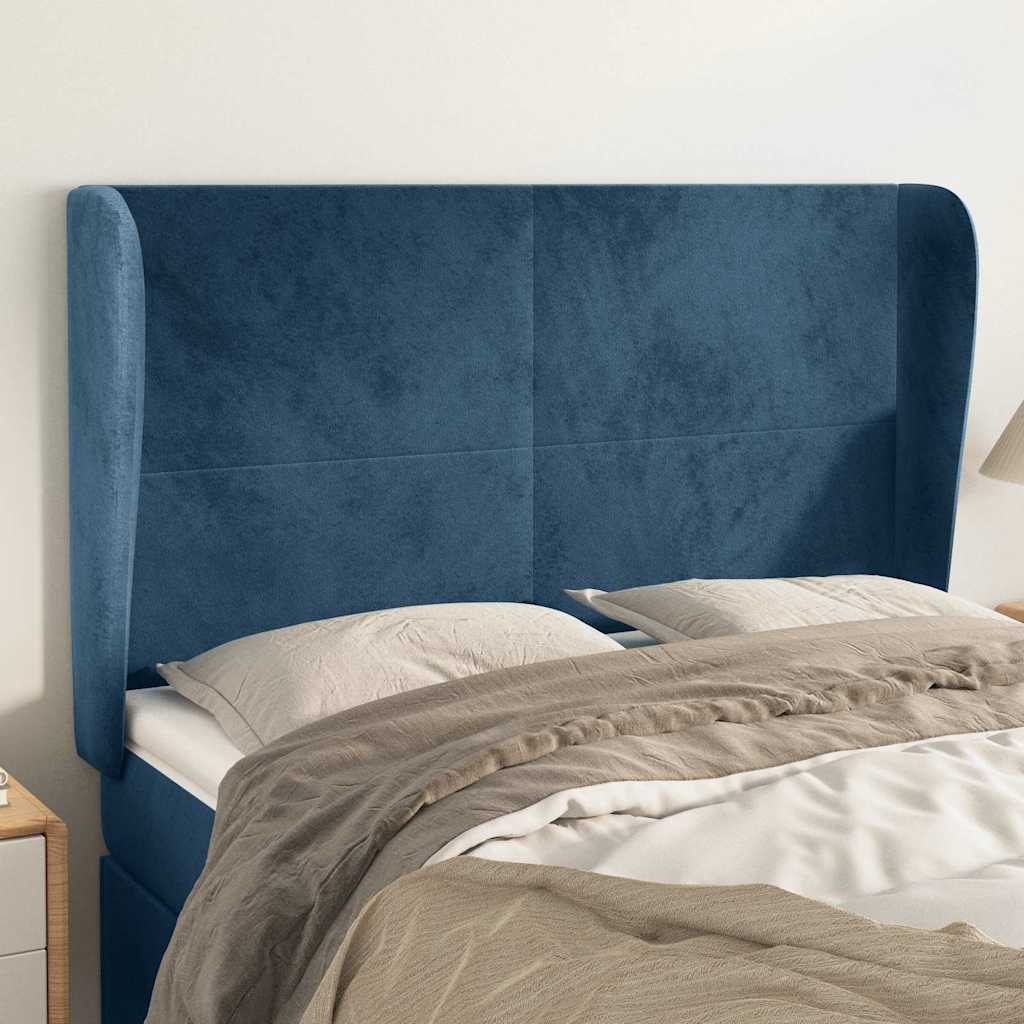 sengegavl med kanter 147x23x118/128 cm fløjl mørkeblå