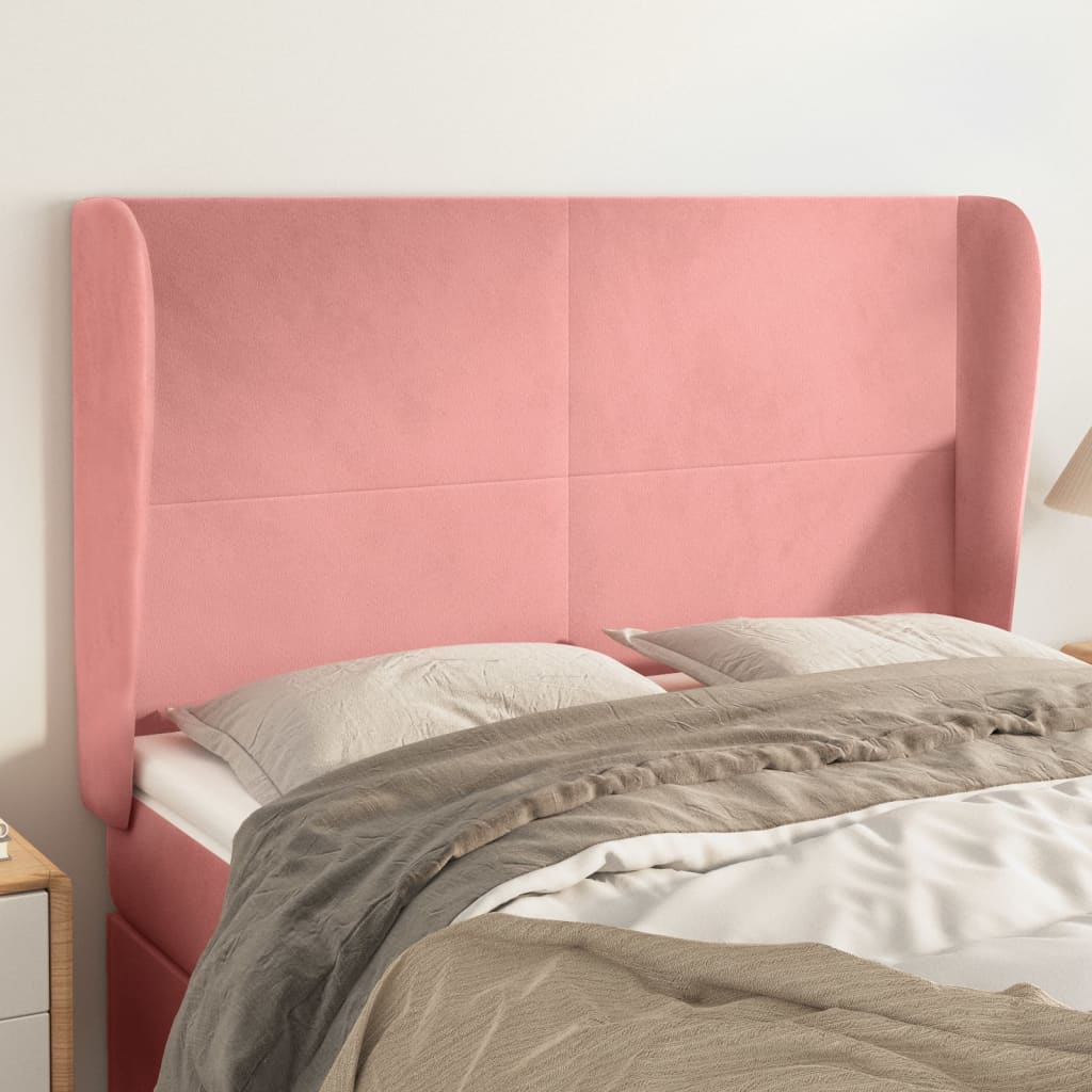 sengegavl med kanter 147x23x118/128 cm fløjl lyserød