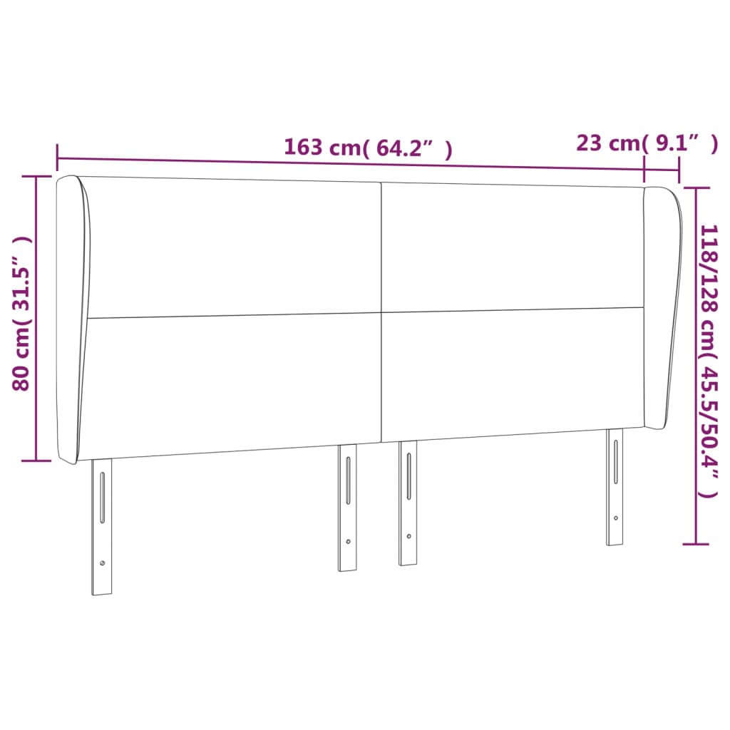 sengegavl med kanter 163x23x118/128 cm fløjl sort