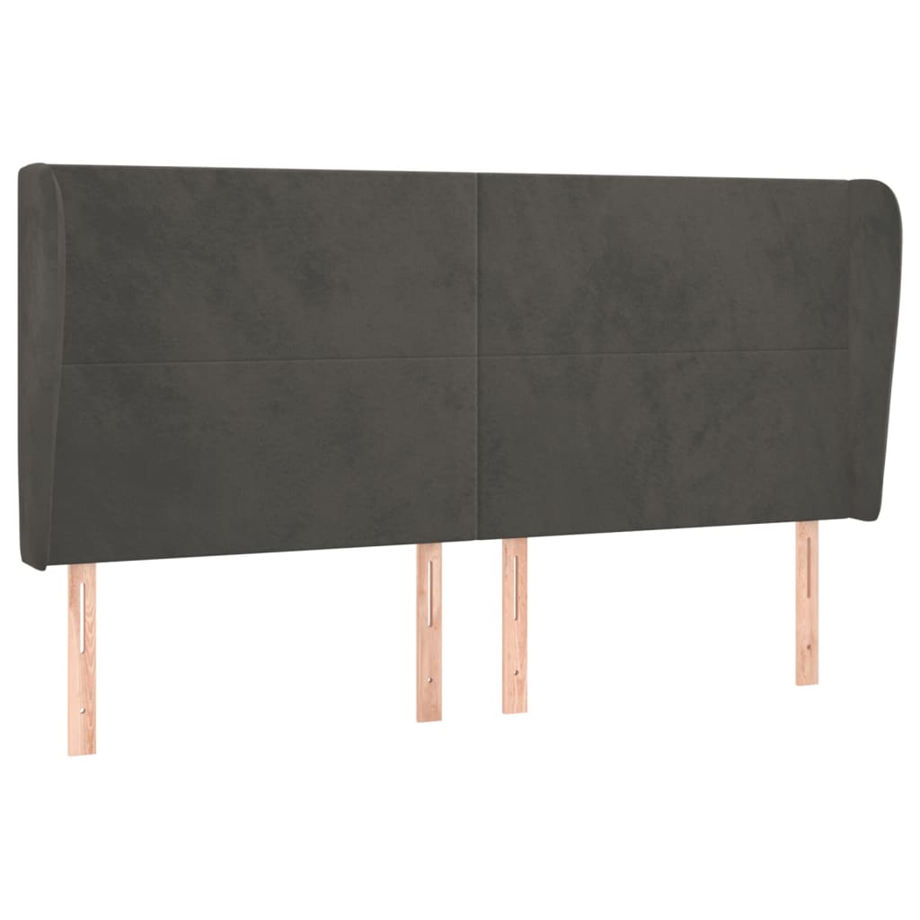 sengegavl med kanter 183x23x118/128 cm fløjl mørkegrå